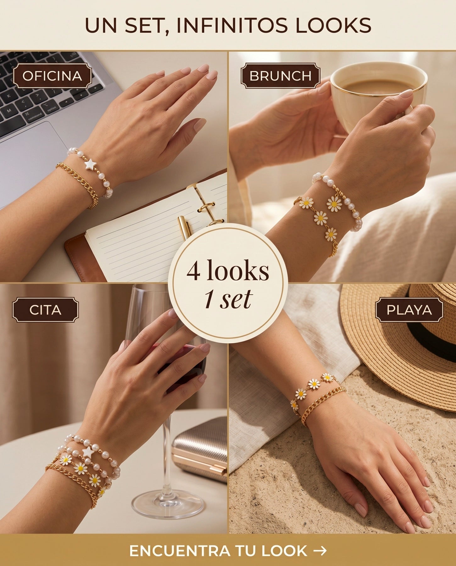 Set de 4 Pulseras – Edición Margarita