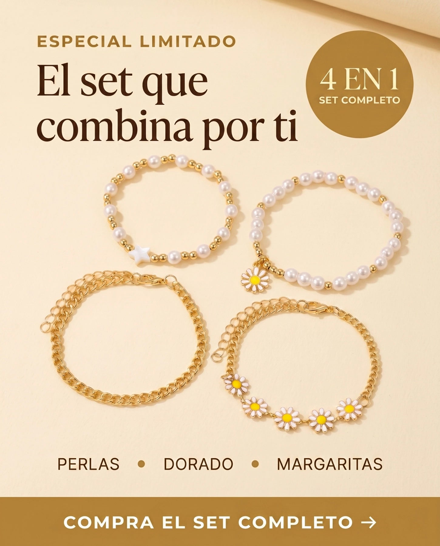 Set de 4 Pulseras – Edición Margarita