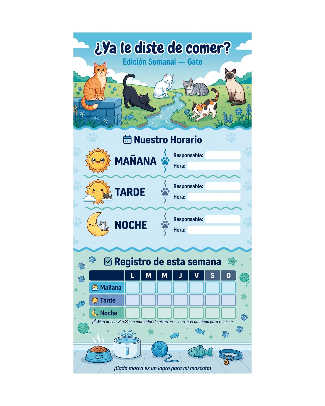 ¿Ya le diste de comer? – Horario Semanal para Gatos