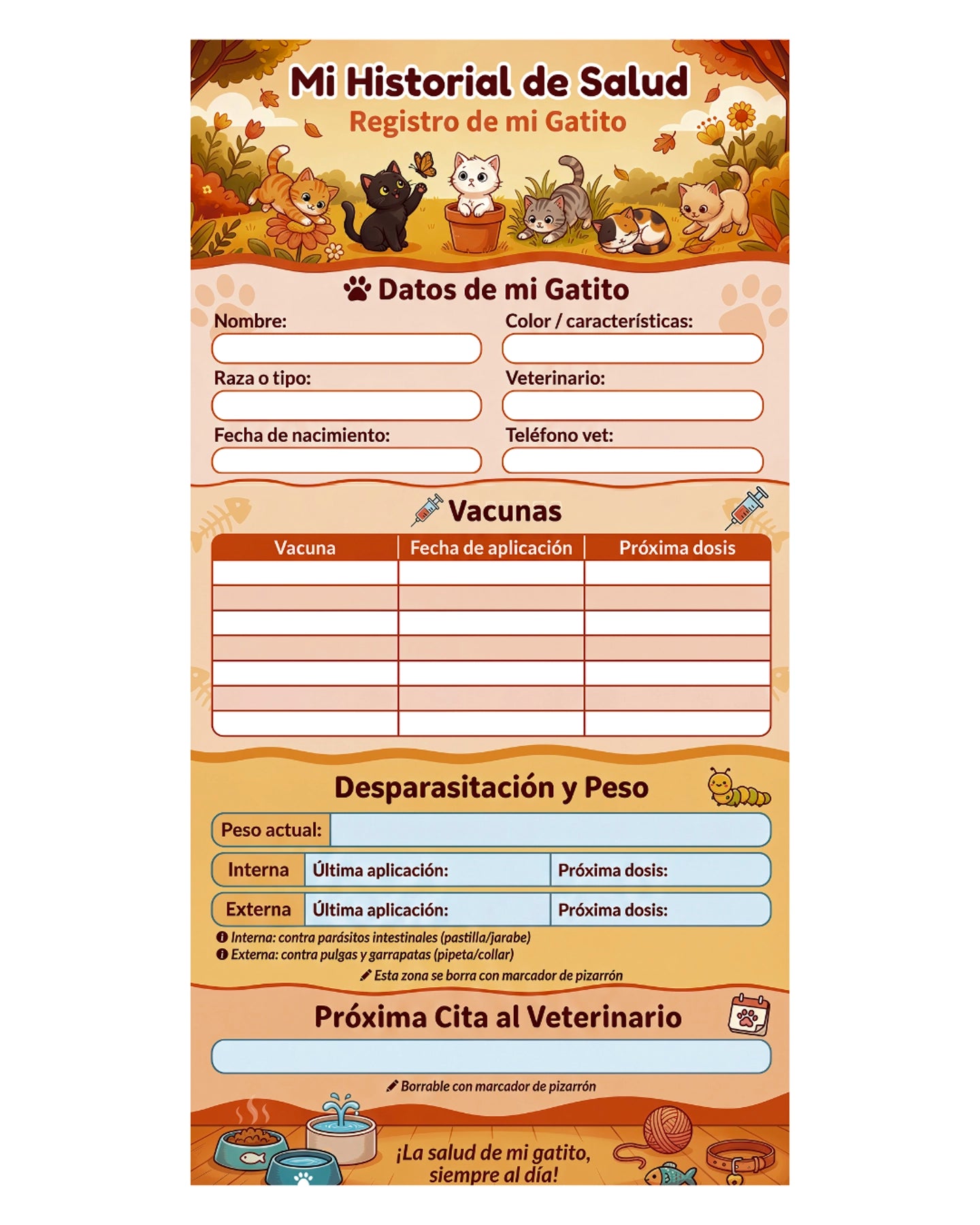 Historial de Salud Para Tu Gato – Gatitos y Adultos