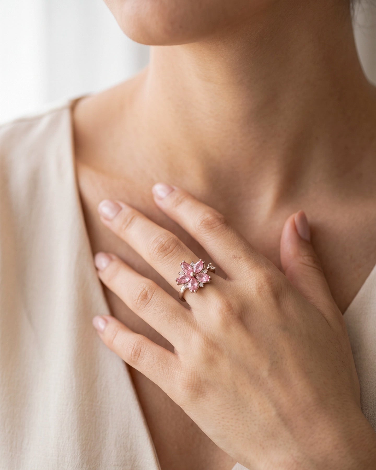 Anillo Floral Rosa – Flor Giratoria