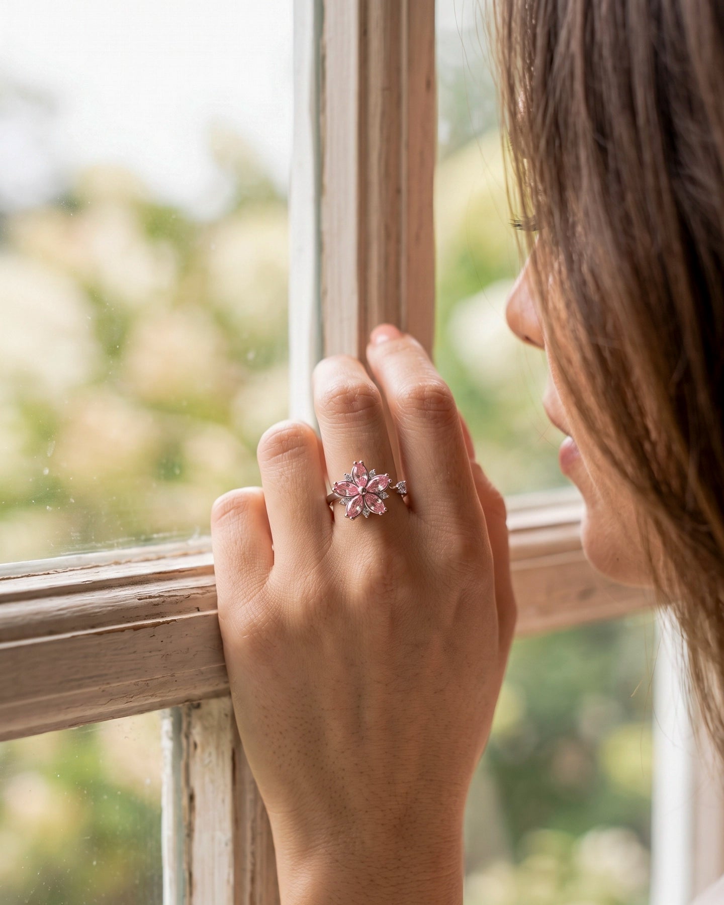 Anillo Floral Rosa – Flor Giratoria