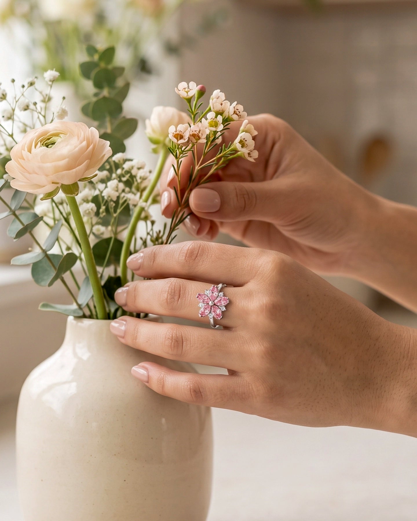 Anillo Floral Rosa – Flor Giratoria