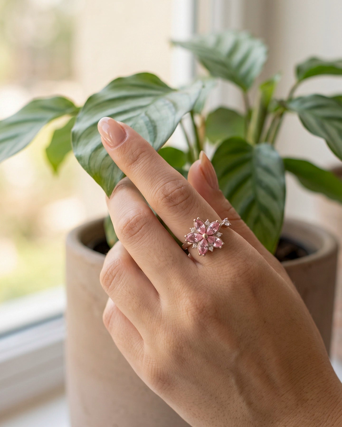Anillo Floral Rosa – Flor Giratoria