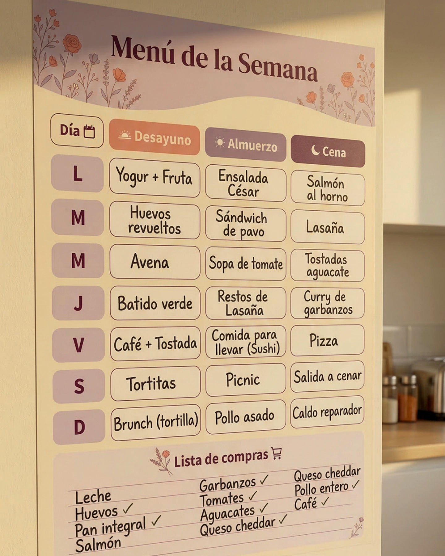 Menú de la Semana – Planificador de Cocina Reutilizable