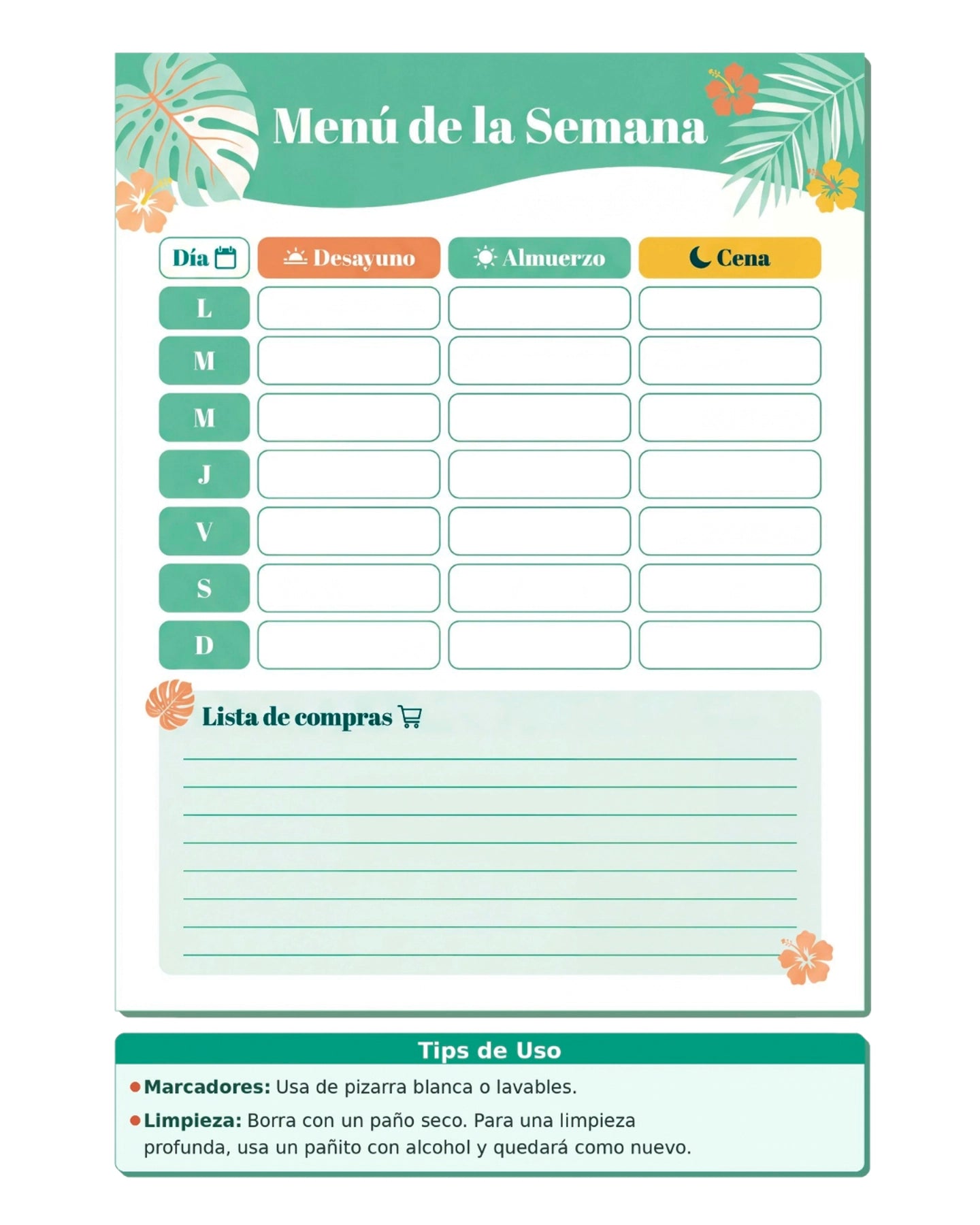 Menú de la Semana – Planificador de Cocina Reutilizable