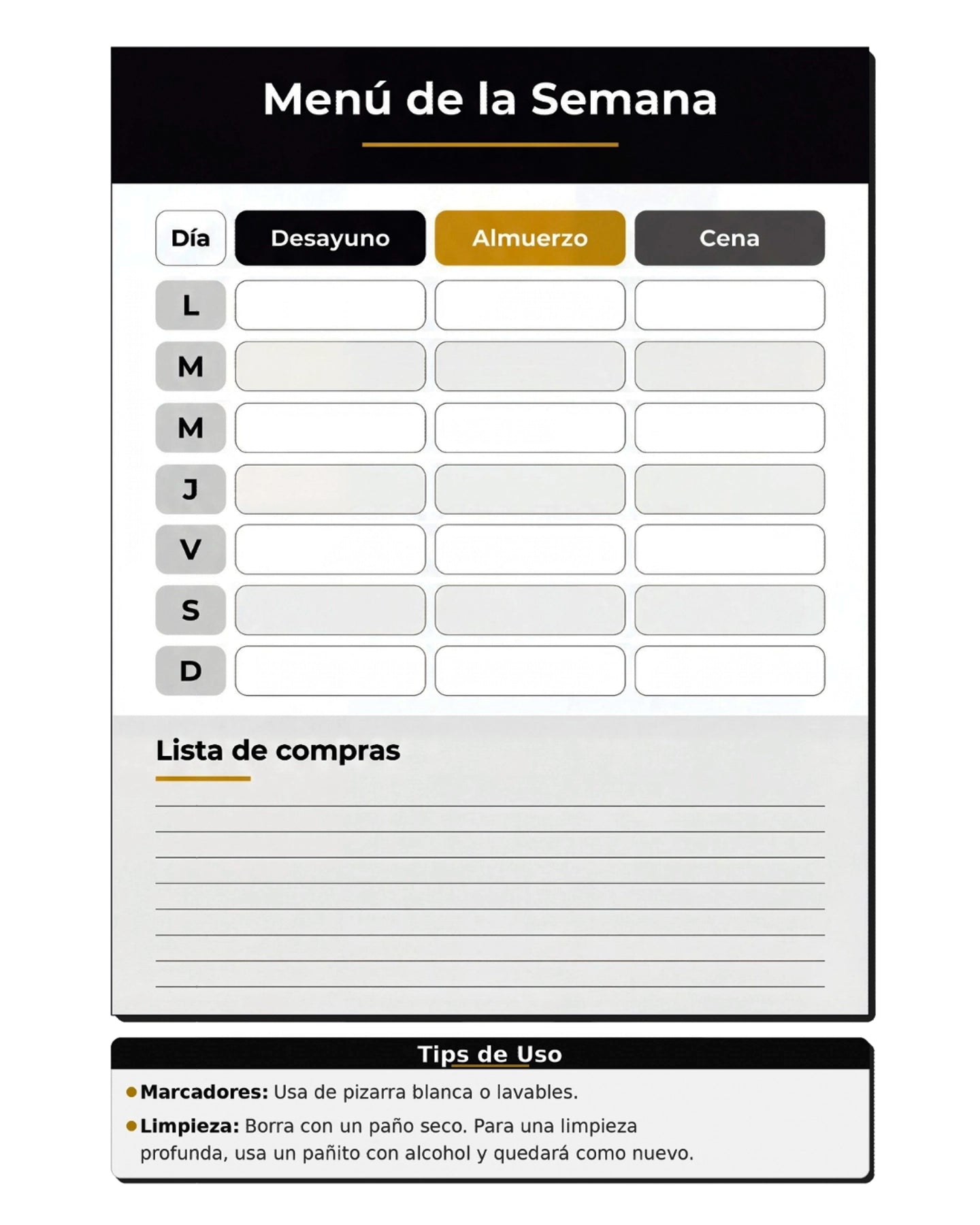 Menú de la Semana – Planificador de Cocina Reutilizable