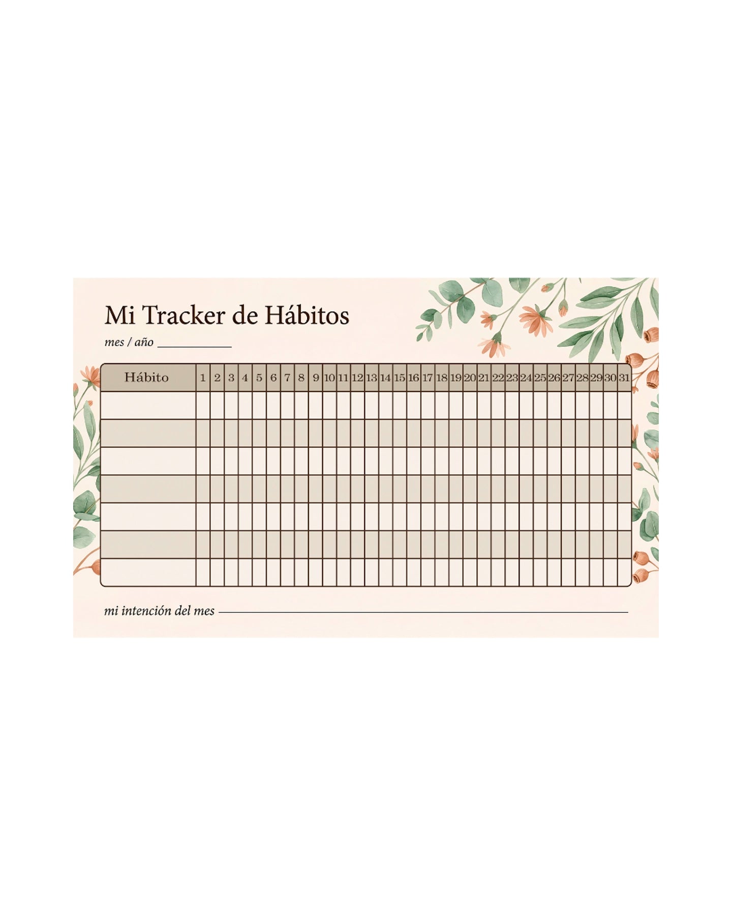 Mi Tracker de Hábitos – Organizador de Pared Reutilizable