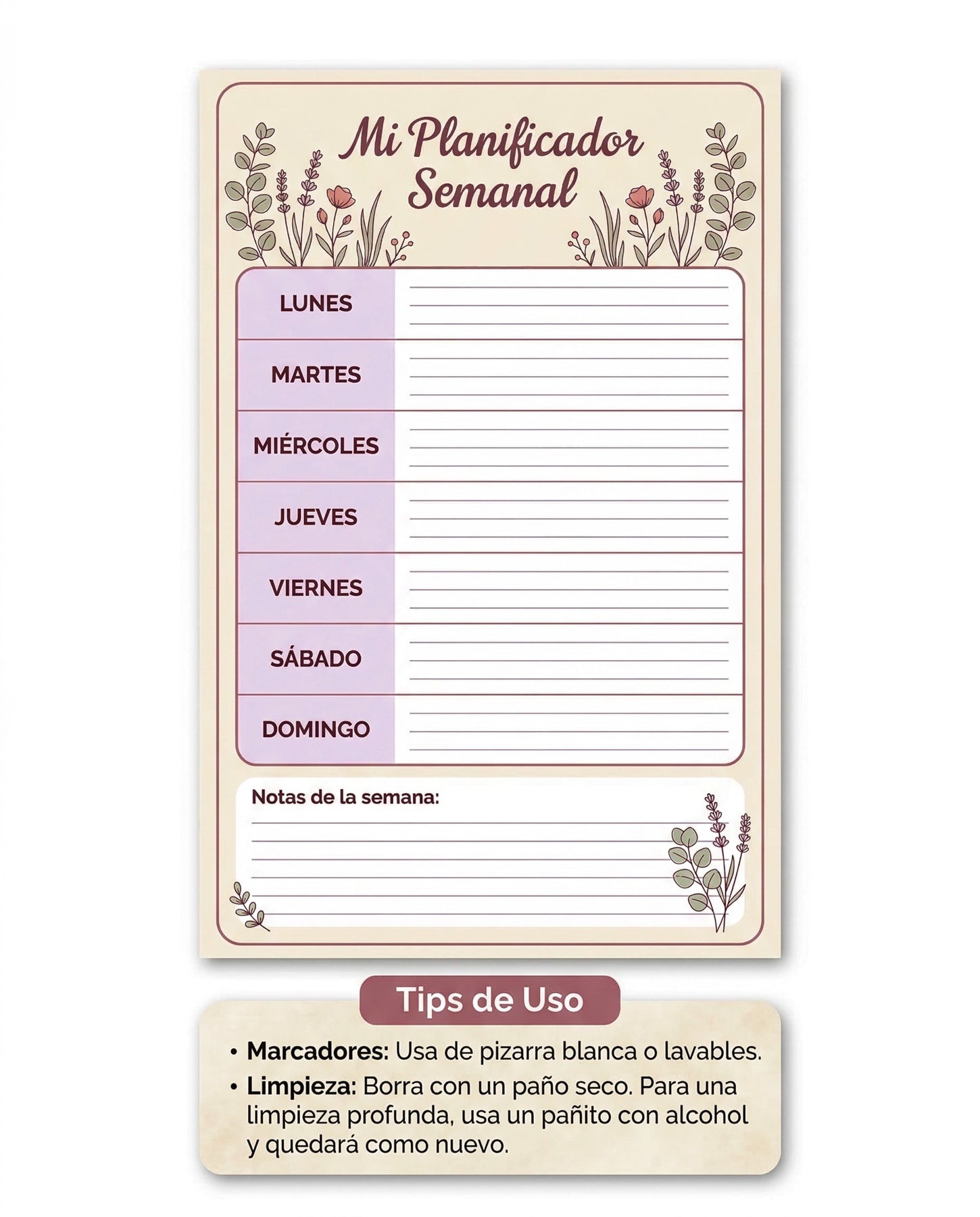 Mi Planificador Semanal – Organizador de Pared Reutilizable