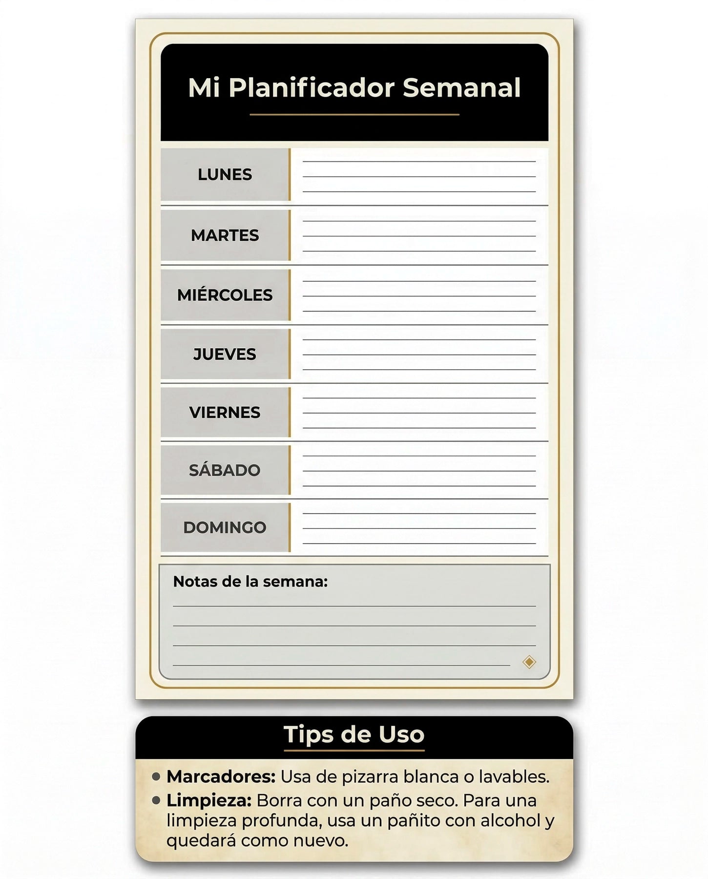 Mi Planificador Semanal – Organizador de Pared Reutilizable
