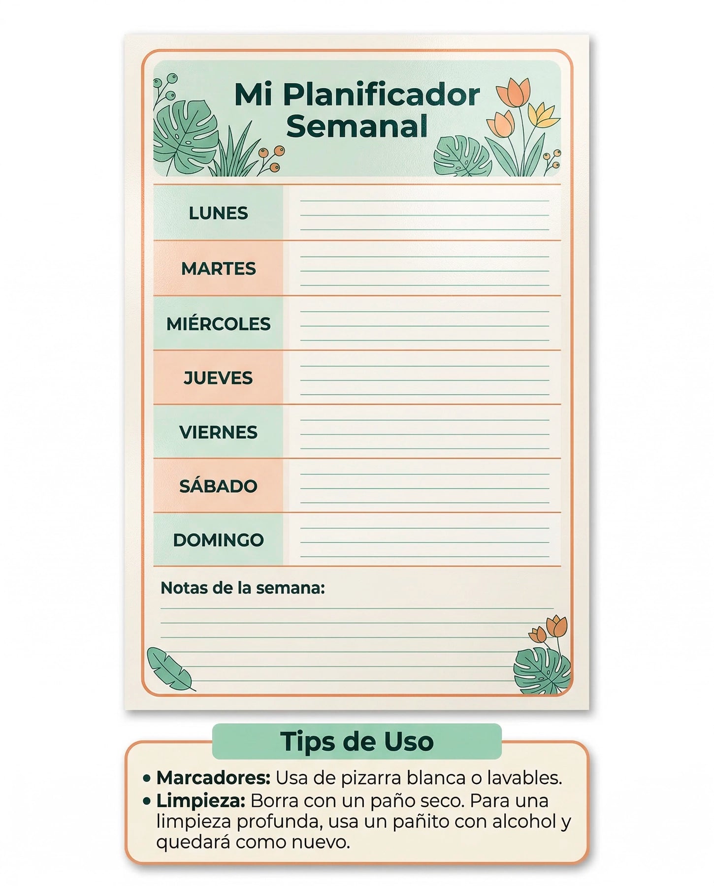 Mi Planificador Semanal – Organizador de Pared Reutilizable