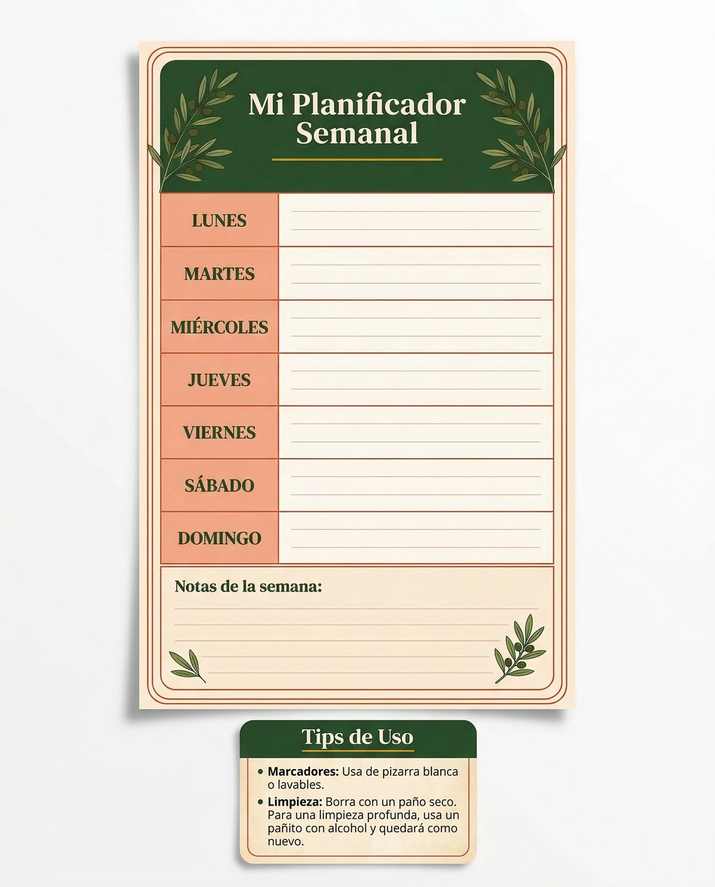 Mi Planificador Semanal – Organizador de Pared Reutilizable