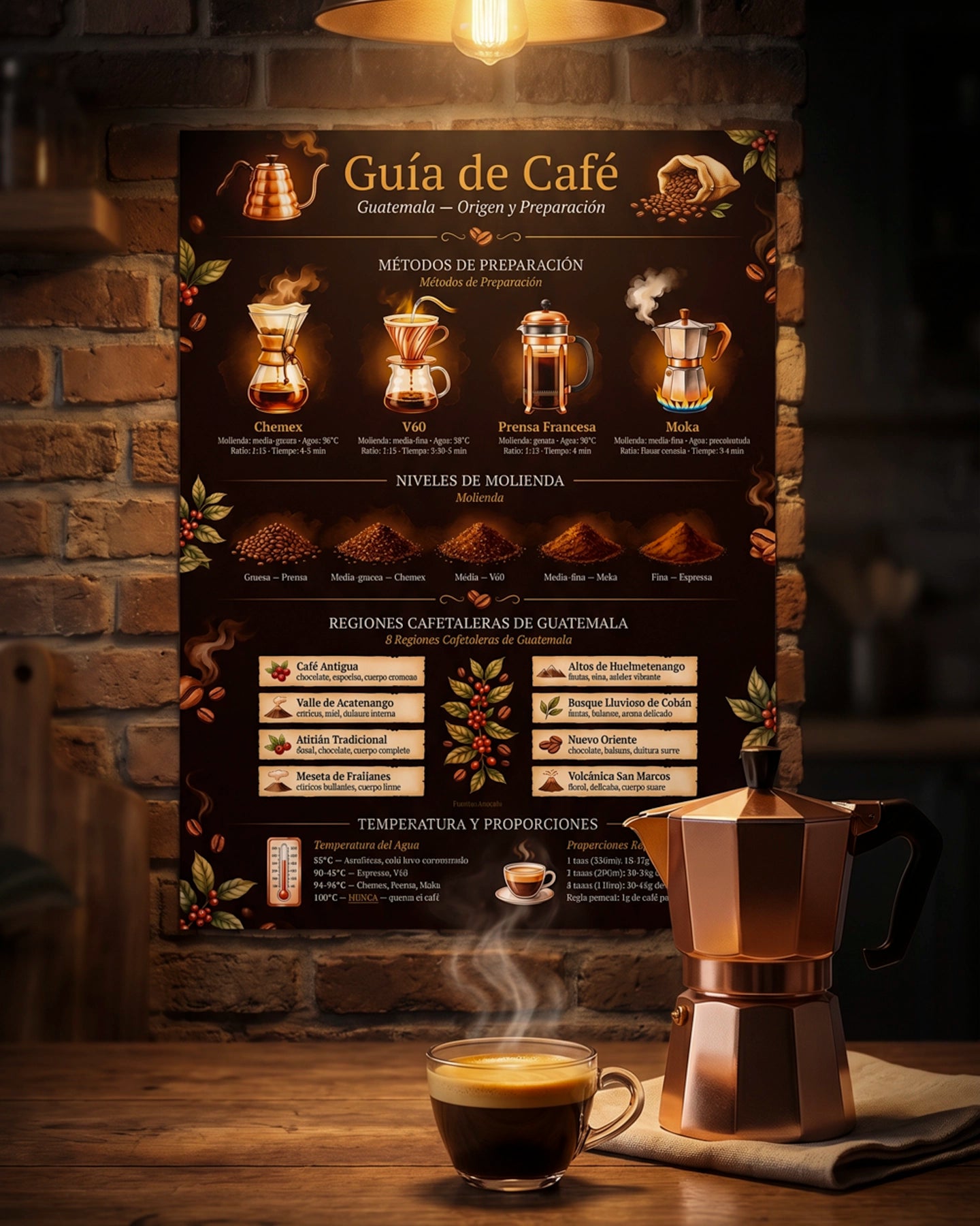 Póster Adhesivo de Barista – Guía de Café