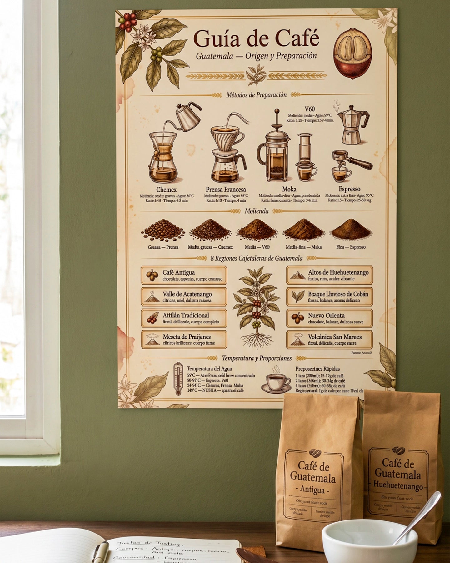 Póster Adhesivo de Barista – Guía de Café