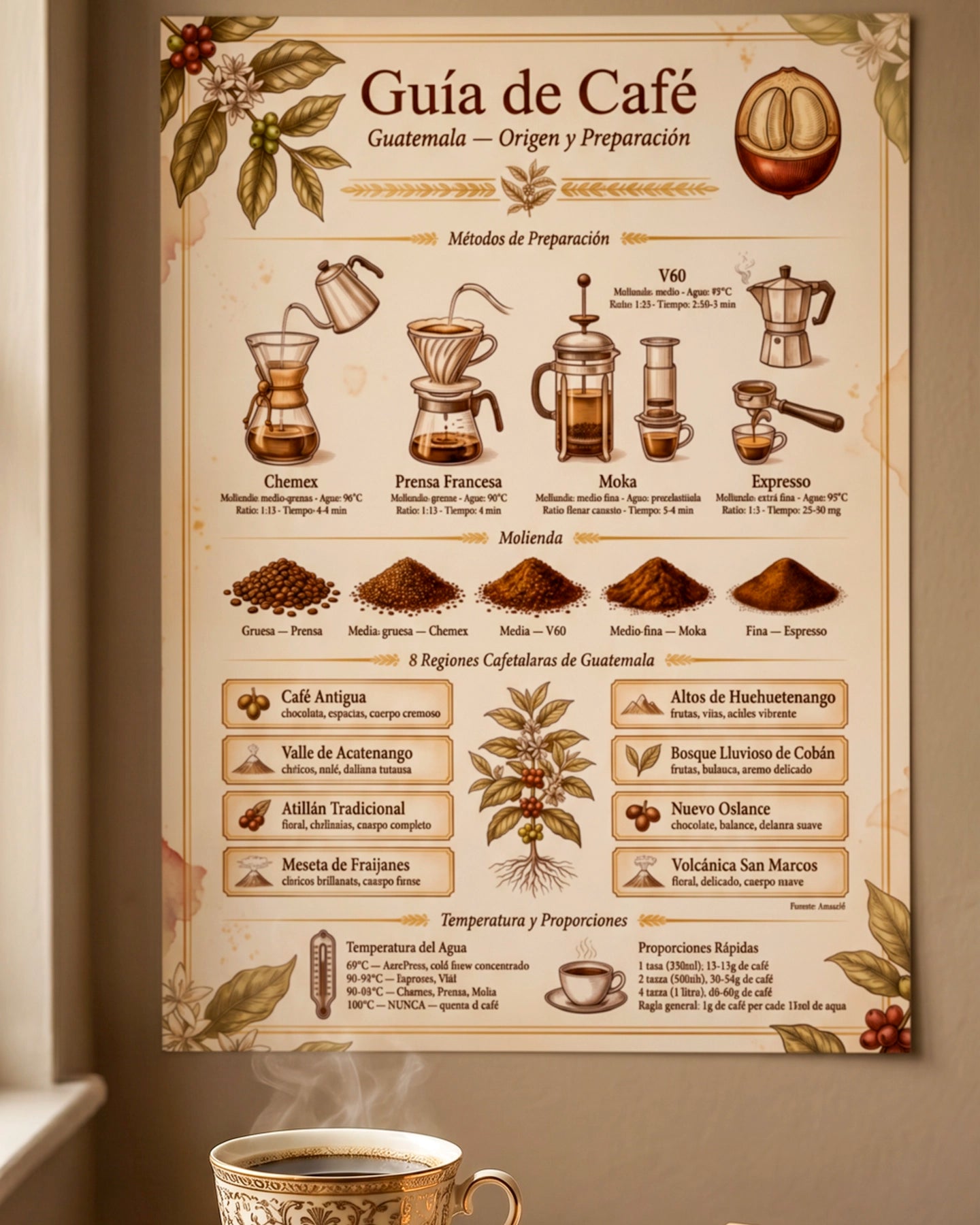 Póster Adhesivo de Barista – Guía de Café