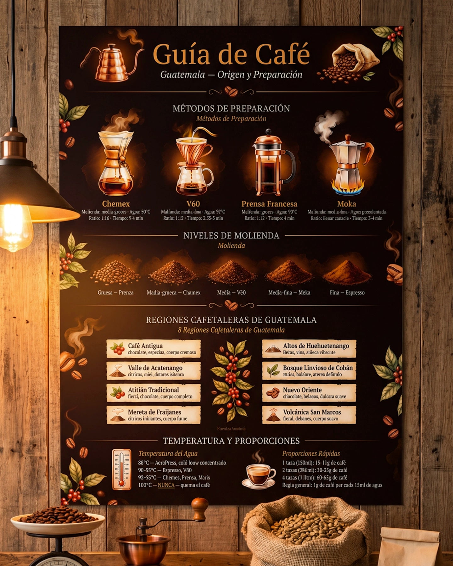 Póster Adhesivo de Barista – Guía de Café