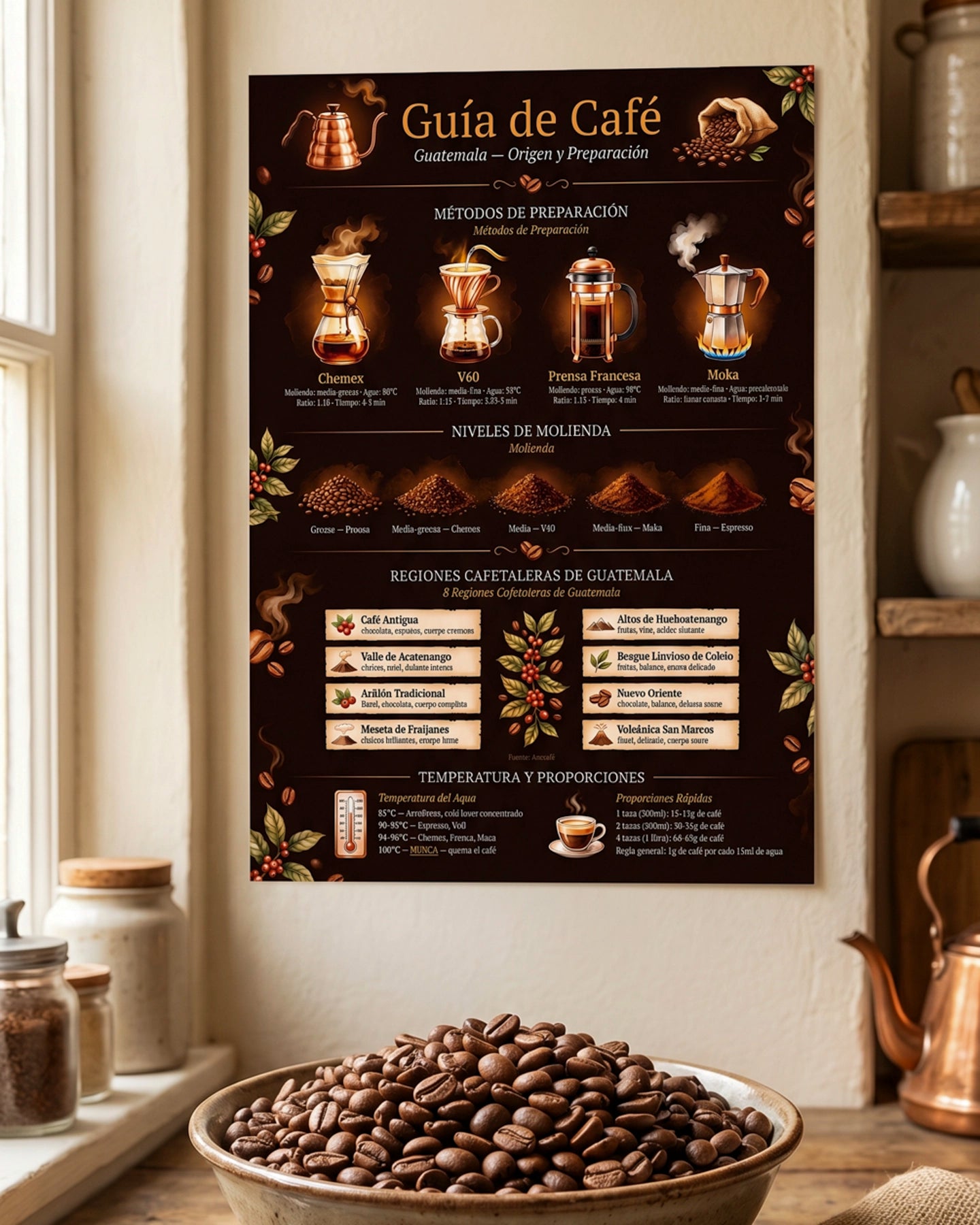 Póster Adhesivo de Barista – Guía de Café