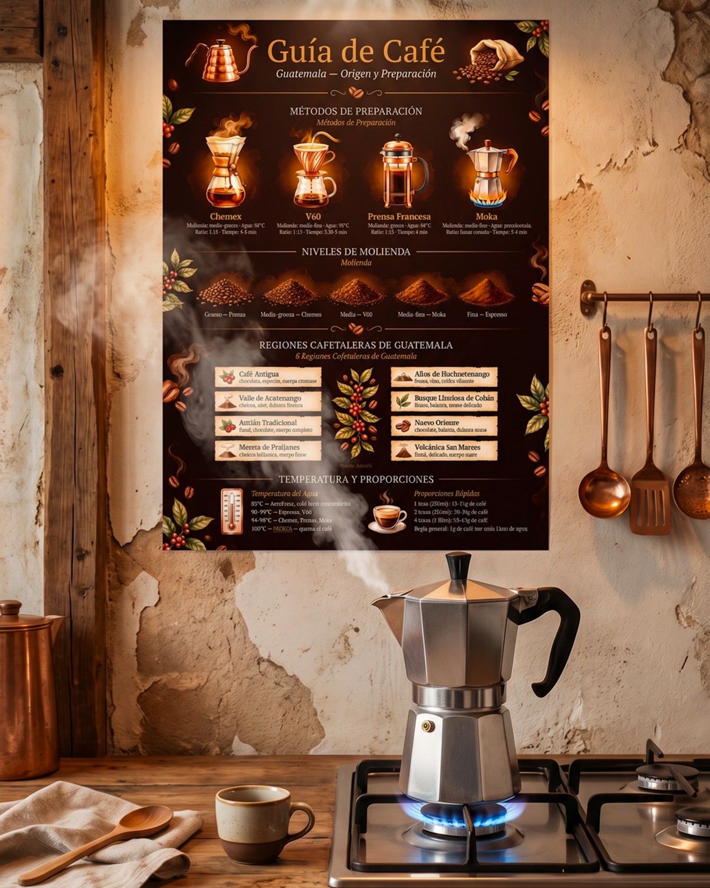Póster Adhesivo de Barista – Guía de Café