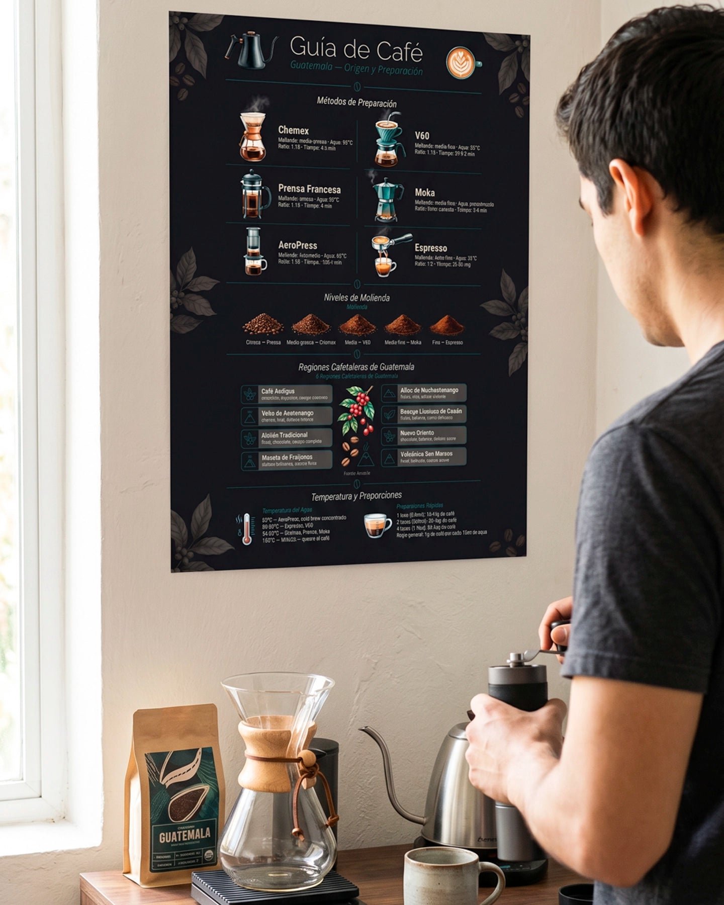 Póster Adhesivo de Barista – Guía de Café