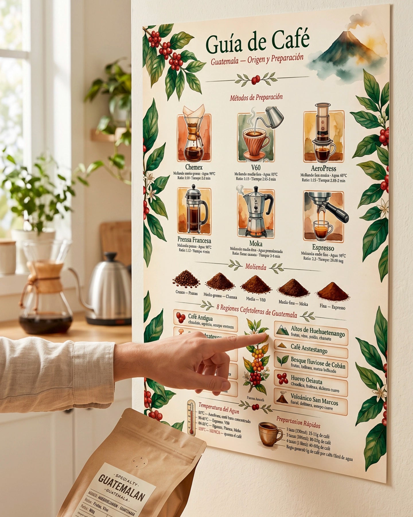 Póster Adhesivo de Barista – Guía de Café