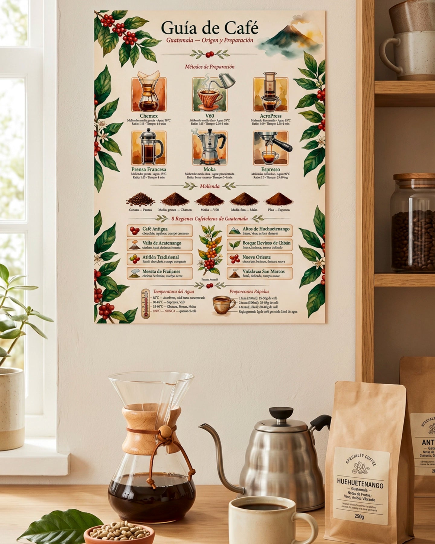 Póster Adhesivo de Barista – Guía de Café