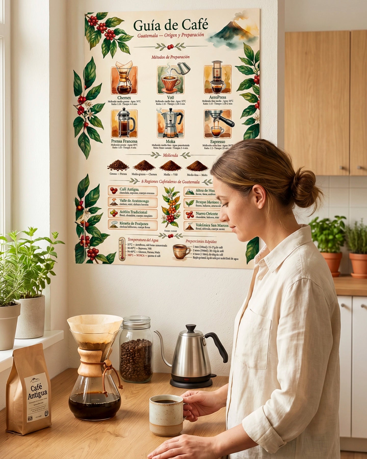 Póster Adhesivo de Barista – Guía de Café